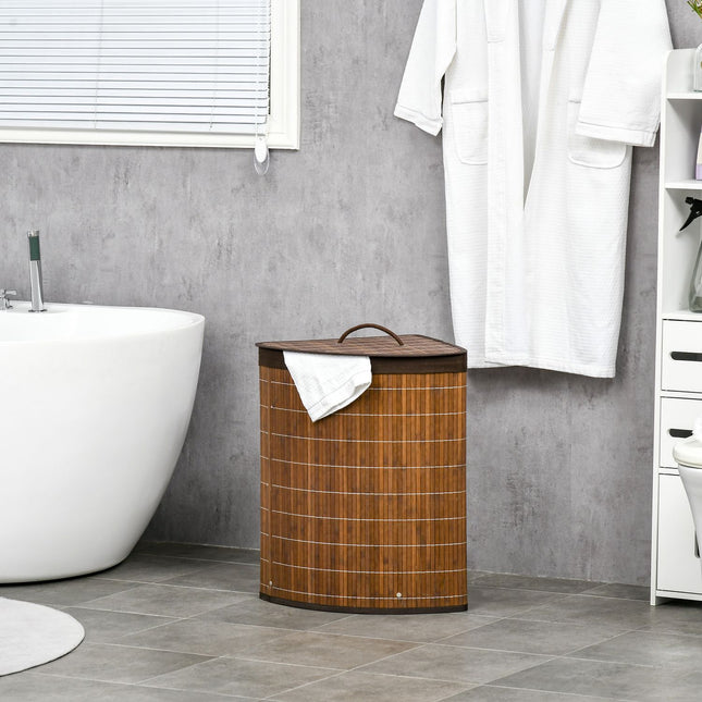 Bamboo laundry basket 55L with lid and removable bag