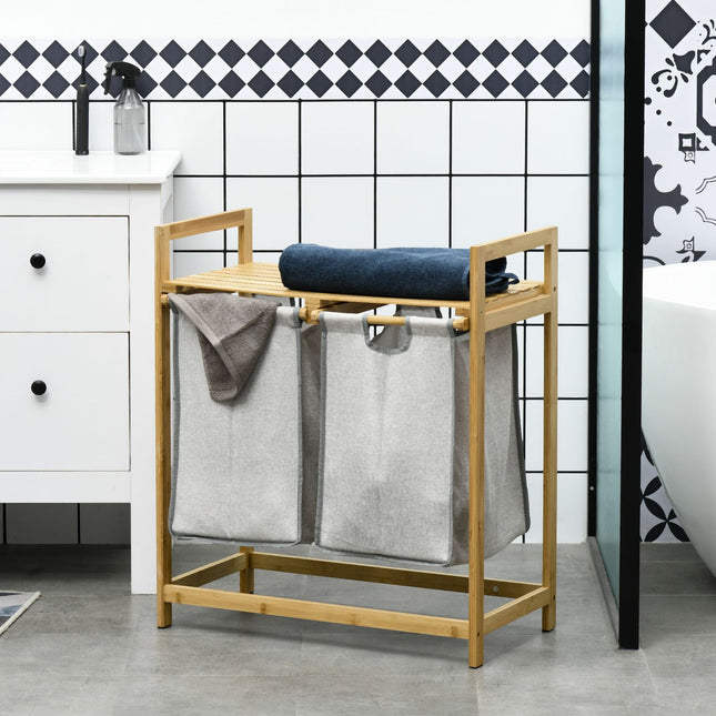 Bamboo laundry basket, 81.2L with 2 removable bags