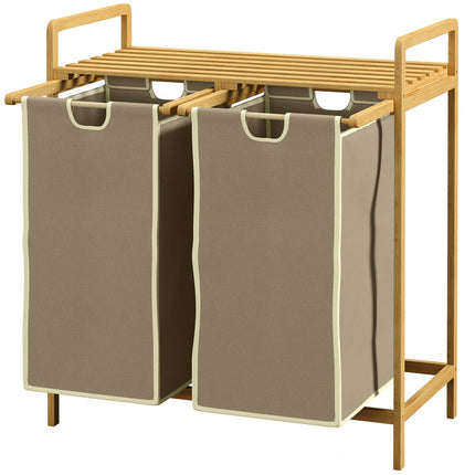 Bamboo laundry basket, cream, 2 removable bags, 63.5x33x73 cm