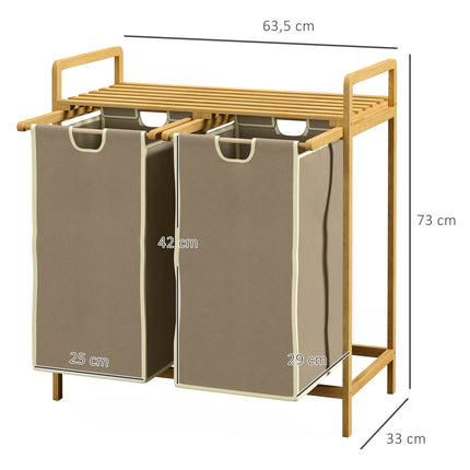 Bamboo laundry basket, cream, 2 removable bags, 63.5x33x73 cm