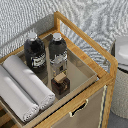 Bamboo laundry basket, cream, 2 removable bags, 63.5x33x73 cm