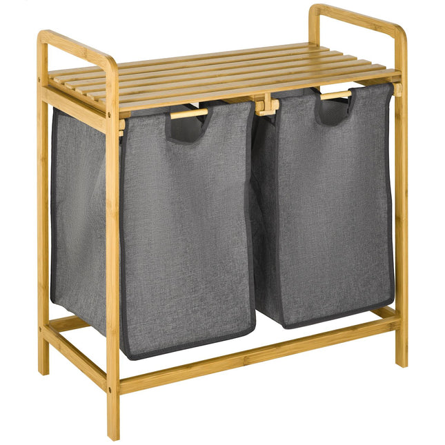 Bamboo laundry basket with removable bags - gray and natural