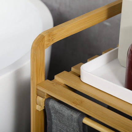 Bamboo laundry basket with removable bags - gray and natural