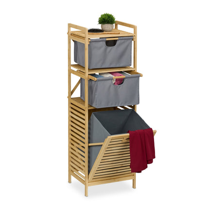 Laundry Basket Rack with 2 Drawers, Bamboo Shelf