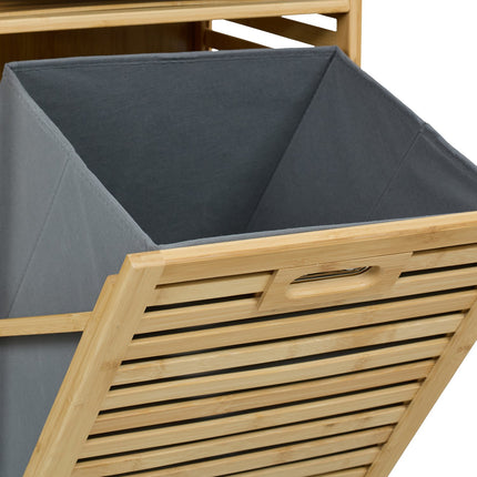 Laundry Basket Rack with 2 Drawers, Bamboo Shelf