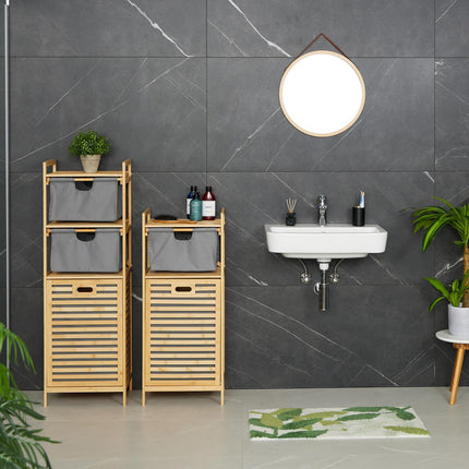 Laundry Basket Rack with 2 Drawers, Bamboo Shelf