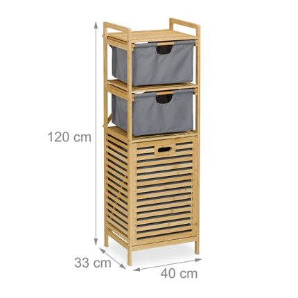 Laundry Basket Rack with 2 Drawers, Bamboo Shelf