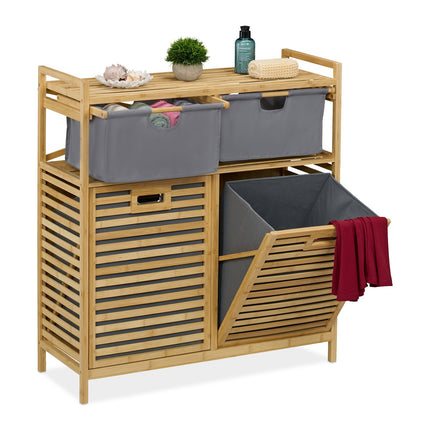 Laundry Basket Rack with 2 Fabric Drawers, Bamboo Shelf