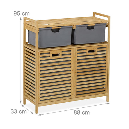 Laundry Basket Rack with 2 Fabric Drawers, Bamboo Shelf