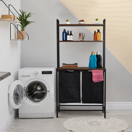 Laundry Basket Rack with Pull-Out Bins and Shelves