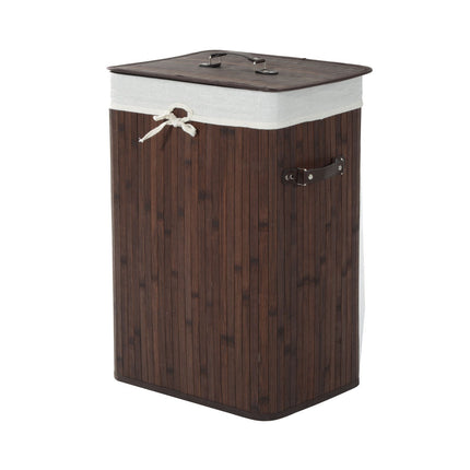 Bamboo laundry basket with lid, 72L, foldable & washable