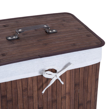 Bamboo laundry basket with lid, 72L, foldable & washable