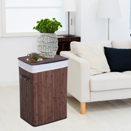 Bamboo laundry basket with lid, 72L, foldable & washable