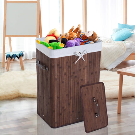 Bamboo laundry basket with lid, 72L, foldable & washable