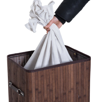 Bamboo laundry basket with lid, 72L, foldable & washable