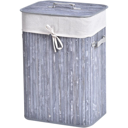 Foldable 72L bamboo laundry basket with lid - grey