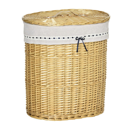 Wicker laundry basket with lid, 100L capacity, natural