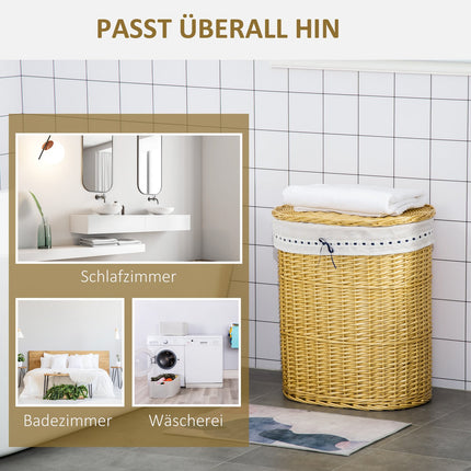 Wicker laundry basket with lid, 100L capacity, natural