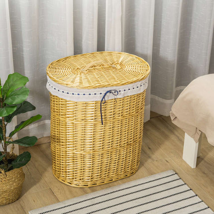 Wicker laundry basket with lid, 100L capacity, natural