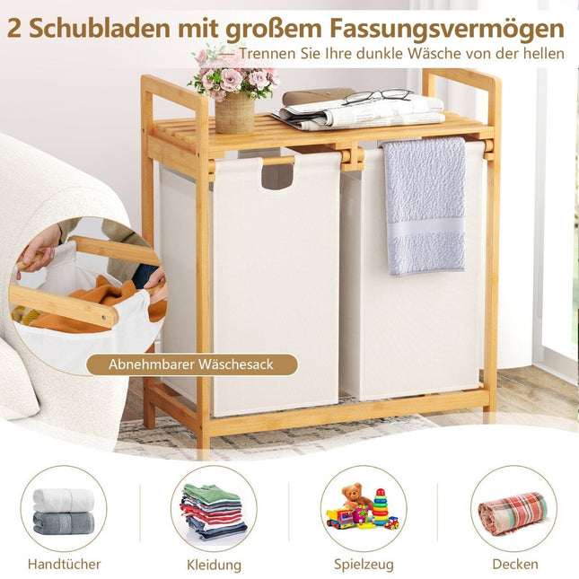 Laundry Basket with 2 Removable Bags, Bamboo, White