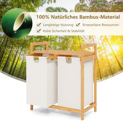 Laundry Basket with 2 Removable Bags, Bamboo, White