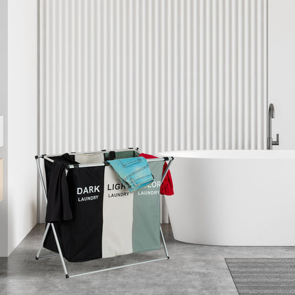 Laundry Basket with 3 Compartments, Foldable & Space-Saving
