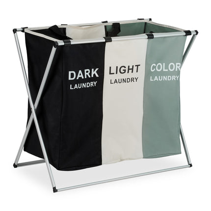 Laundry Basket with 3 Compartments, Foldable & Space-Saving