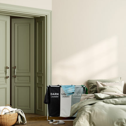 Laundry Basket with 3 Compartments, Foldable & Space-Saving