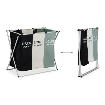 Laundry Basket with 3 Compartments, Foldable & Space-Saving