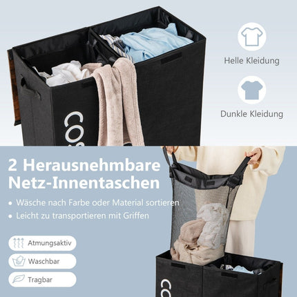 Laundry Basket with Lid, 105L, 2 Removable Bags, Black
