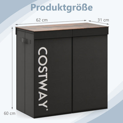 Laundry Basket with Lid, 105L, 2 Removable Bags, Black