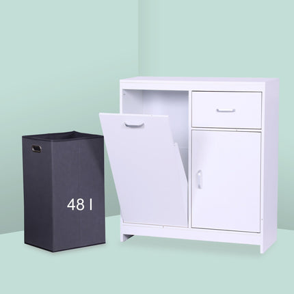 Laundry Cabinet with 48L Bag and Storage Compartments