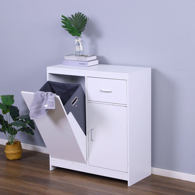Laundry Cabinet with 48L Bag and Storage Compartments