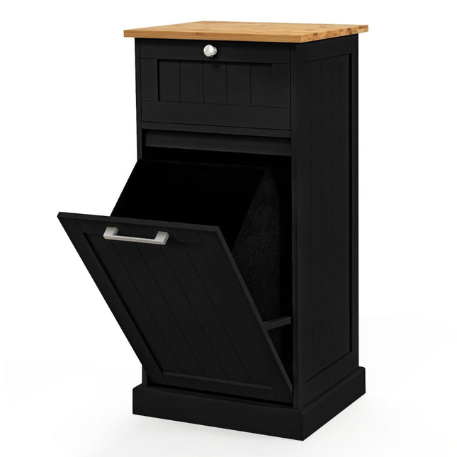 Laundry Cabinet with Drawer & Bamboo Top – Black, 38L Basket