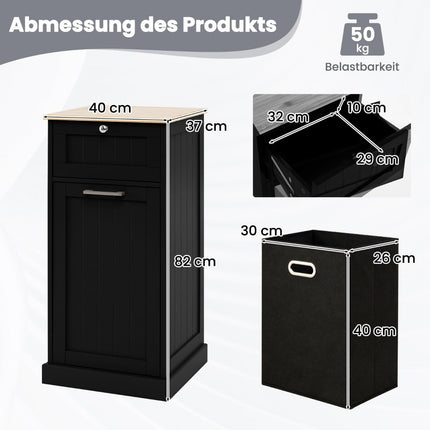 Laundry Cabinet with Drawer & Bamboo Top – Black, 38L Basket