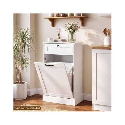 Laundry Cabinet with Tilt Out Hamper and Drawer, 39 L Removable Bin, White