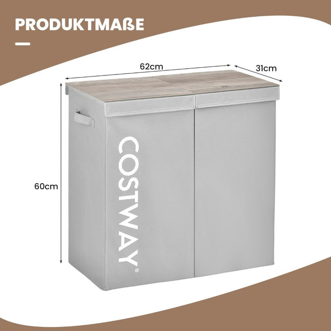 Laundry Hamper, 115L, 2 Compartments, Fabric, Gray