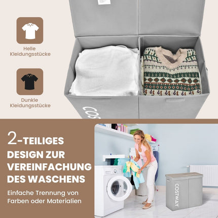 Laundry Hamper, 115L, 2 Compartments, Fabric, Gray