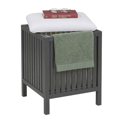 Laundry Hamper Stool – Walnut Wood, Padded Seat Lid