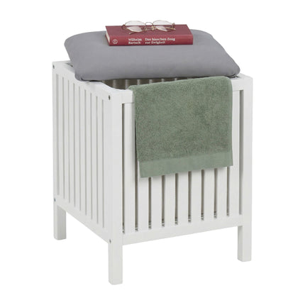 Laundry Hamper Stool – Walnut Wood, Padded Seat Lid
