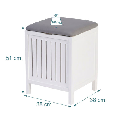 Laundry Hamper Stool – Walnut Wood, Padded Seat Lid