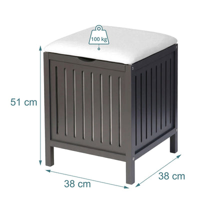 Laundry Hamper Stool – Walnut Wood, Padded Seat Lid