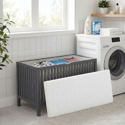 Laundry Hamper Stool With Padded Lid – Walnut Finish