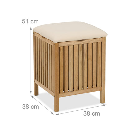Laundry Hamper Stool with Cushion Seat, Walnut Wood