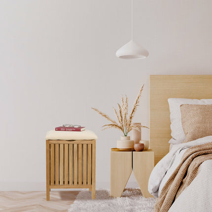 Laundry Hamper Stool with Cushion Seat, Walnut Wood