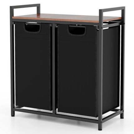 Laundry Hamper With Shelf, 2 Removable Bags, Black Brown