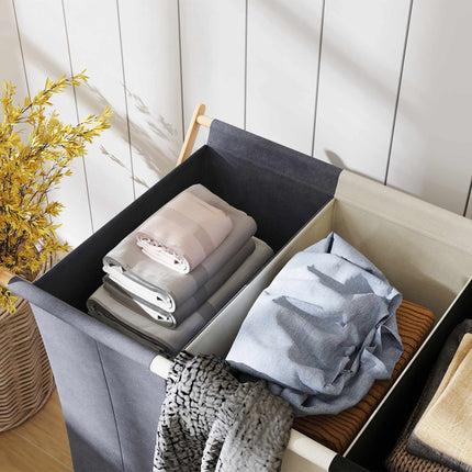 Laundry Hamper with 3 Compartments, 129L, Foldable, Bamboo Frame