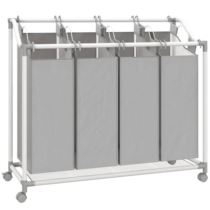 Laundry Hamper with 4 Removable Bags, 160L, Wheels, Grey