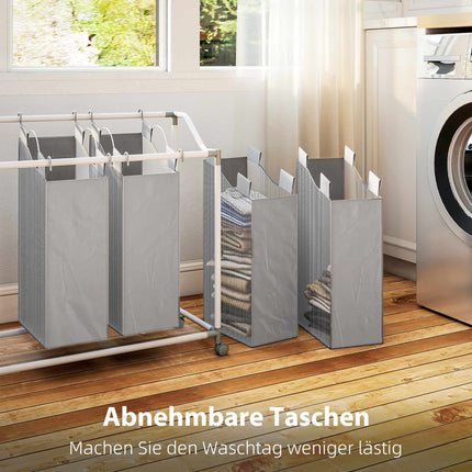 Laundry Hamper with 4 Removable Bags, 160L, Wheels, Grey