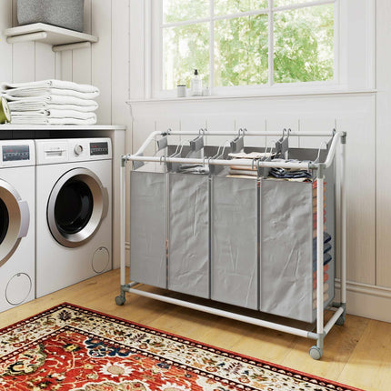 Laundry Hamper with 4 Removable Bags, 160L, Wheels, Grey